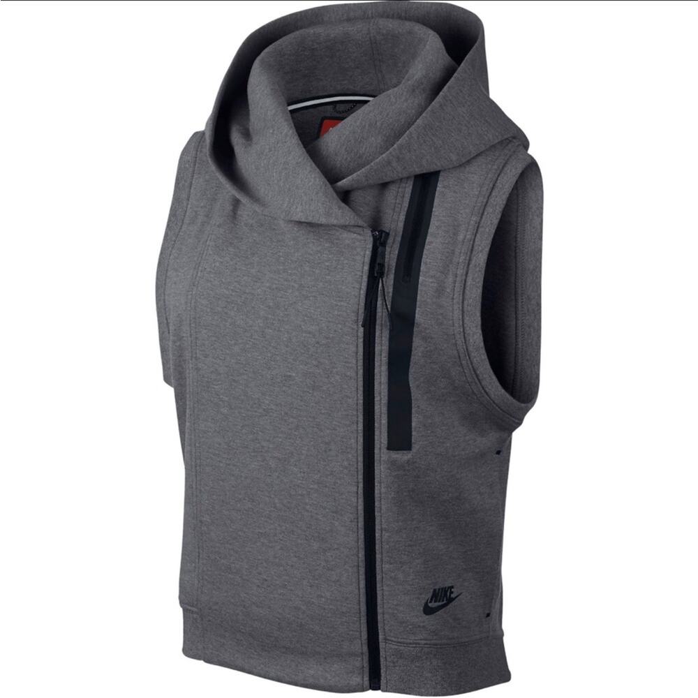 Nike Tech Fleece Hooded Vest in Heather Gray size XS Muscle Tee Style Black Zip